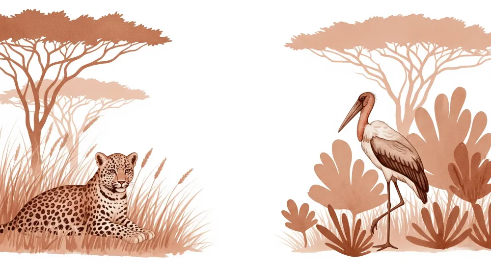 Lastenhuoneen tapetti | Leopardi ja flamingo savannilla