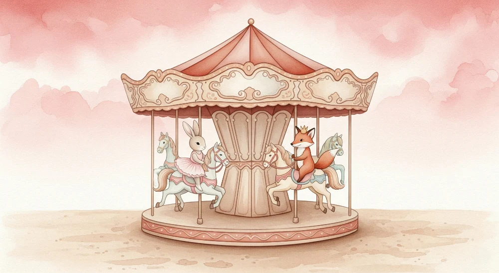 Lastenhuoneen tapetti | Lumottu karuselli ystävällisten eläinten kanssa