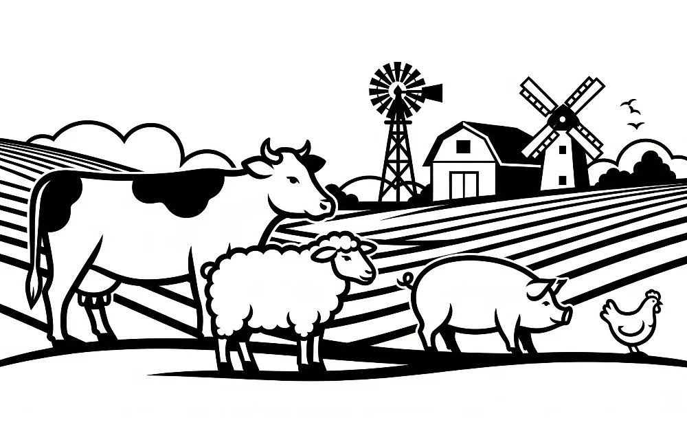 Lastenhuoneen tapetti | Maatilan eläimet lehmä, lammas ja possu