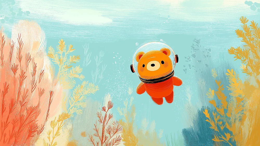 Lastenhuoneen tapetti | Merenalaisia tutkimusmatkoja tekevä astronautti karhu