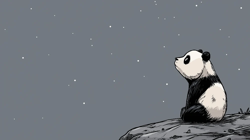 Lastenhuoneen tapetti | Mietiskelevä panda tähtitaivaan alla