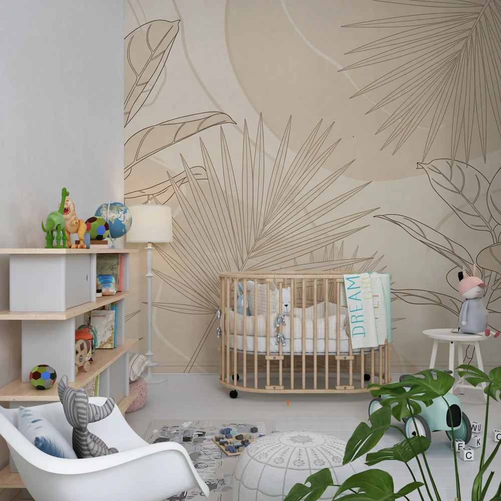 Lastenhuoneen tapetti | Minimalistiset trooppiset lehdet