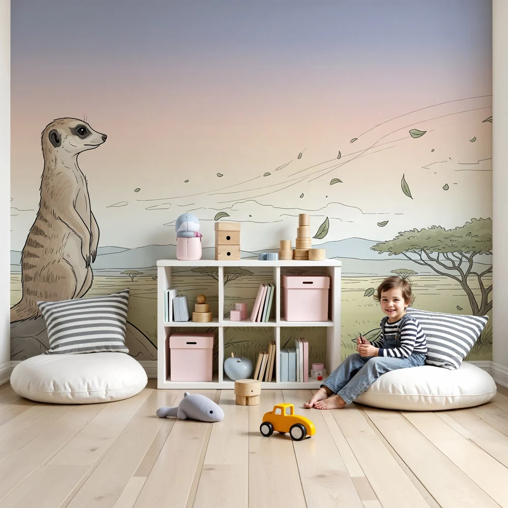 Lastenhuoneen tapetti | Mongoose savannilla