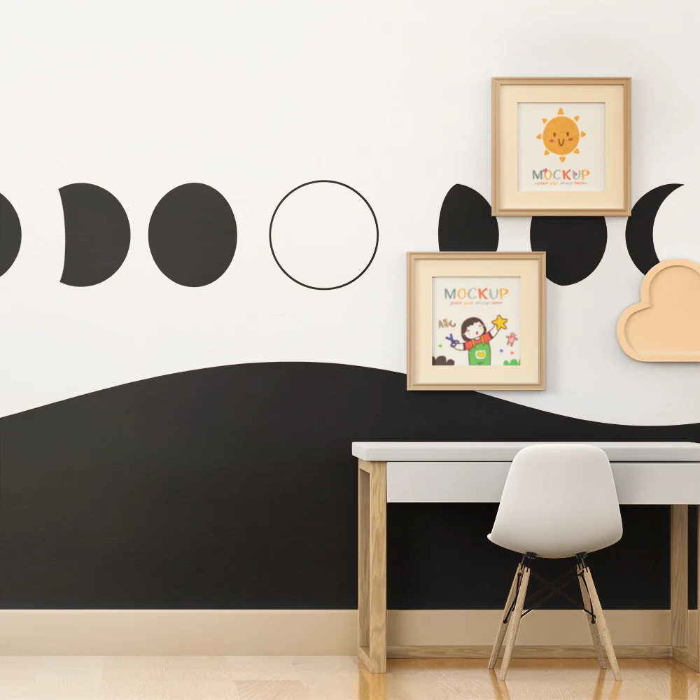 Lastenhuoneen tapetti | Mustavalkoiset kuun vaiheet minimalistisella taustalla