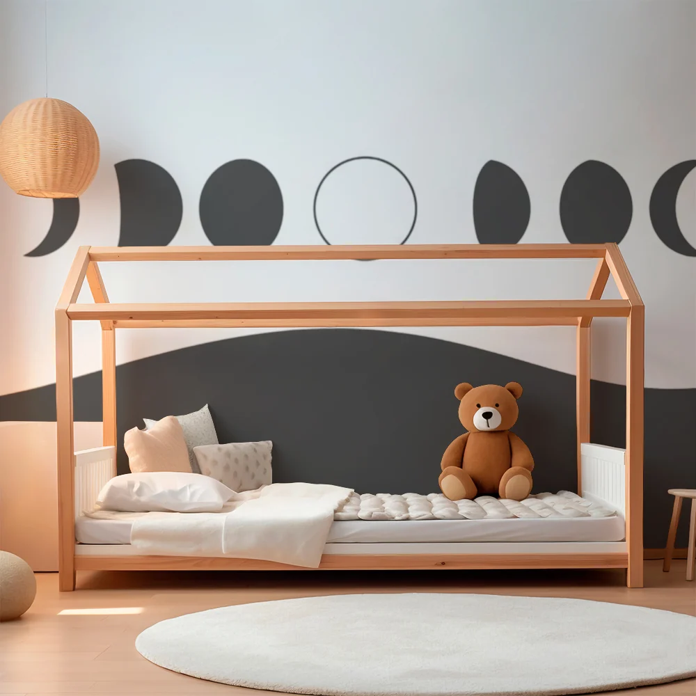 Lastenhuoneen tapetti | Mustavalkoiset kuun vaiheet minimalistisella taustalla