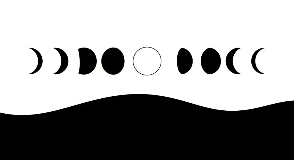 Lastenhuoneen tapetti | Mustavalkoiset kuun vaiheet minimalistisella taustalla