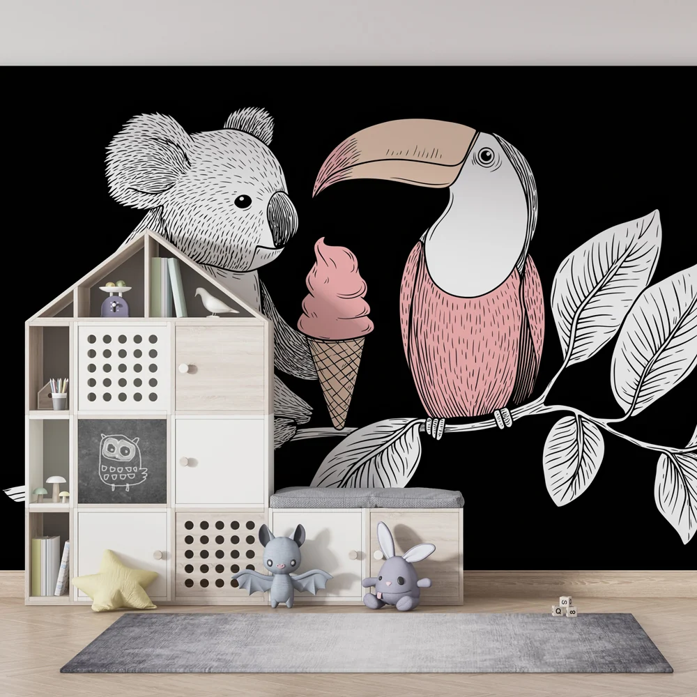 Lastenhuoneen tapetti | Nälkäinen koala ja värikäs tukaani