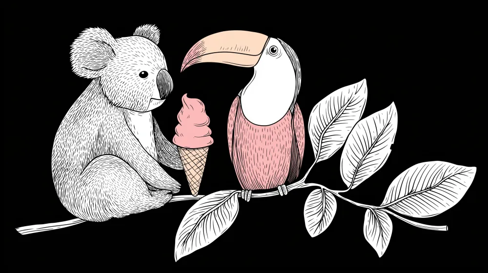 Lastenhuoneen tapetti | Nälkäinen koala ja värikäs tukaani