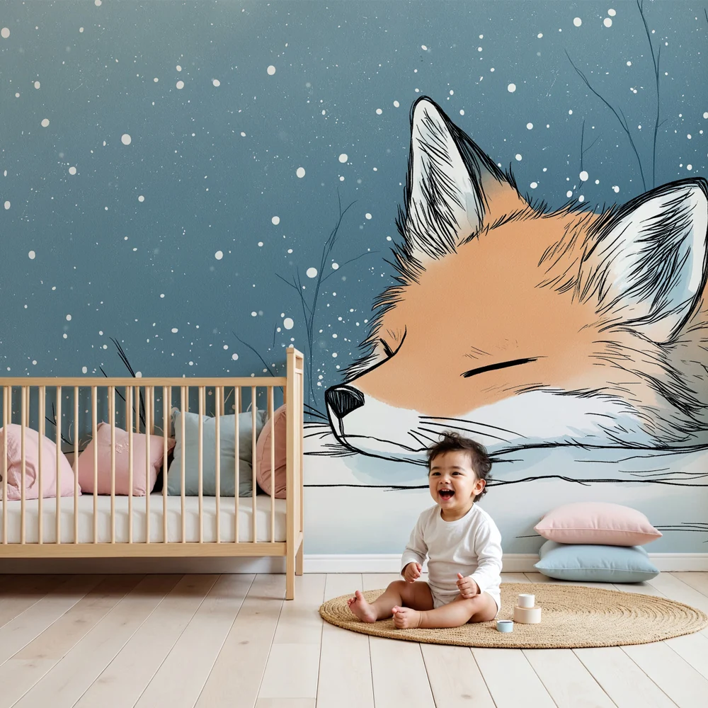 Lastenhuoneen tapetti | Nukkuva kettu lumen alla