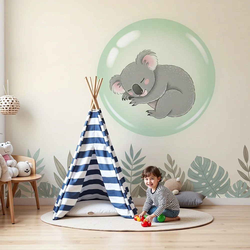 Lastenhuoneen tapetti | Nukkuva koala kuplassa