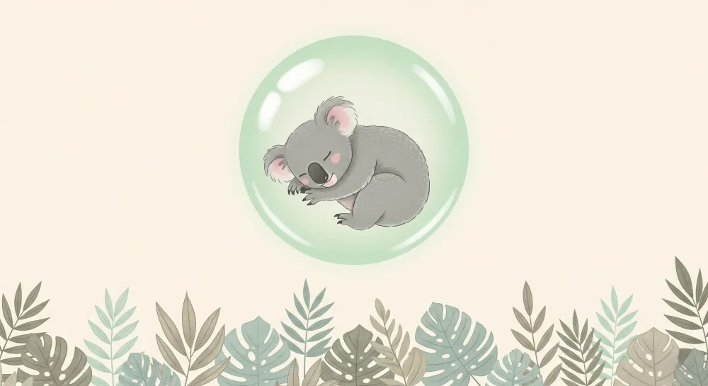 Lastenhuoneen tapetti | Nukkuva koala kuplassa