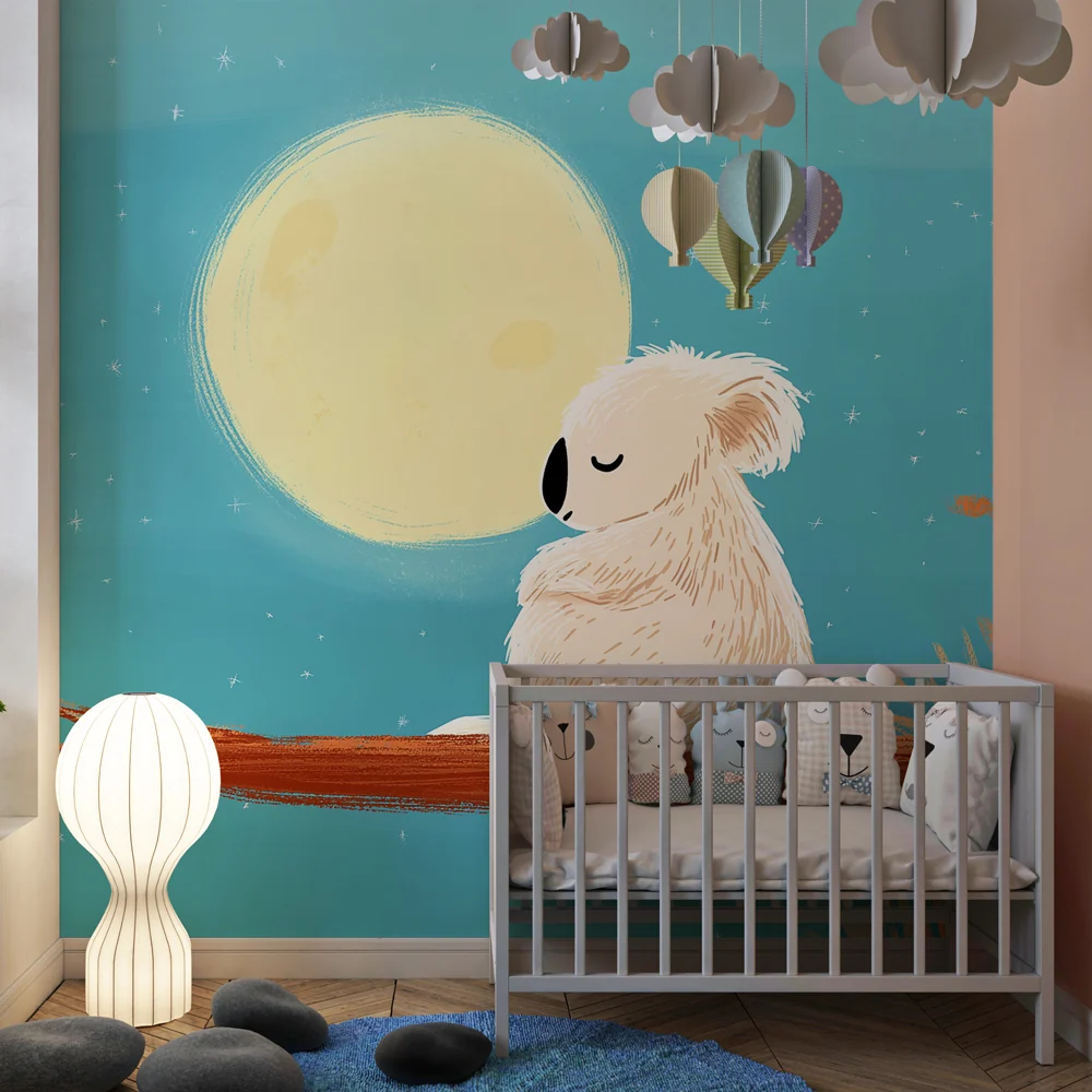 Lastenhuoneen tapetti | Nukkuva koala kuun alla