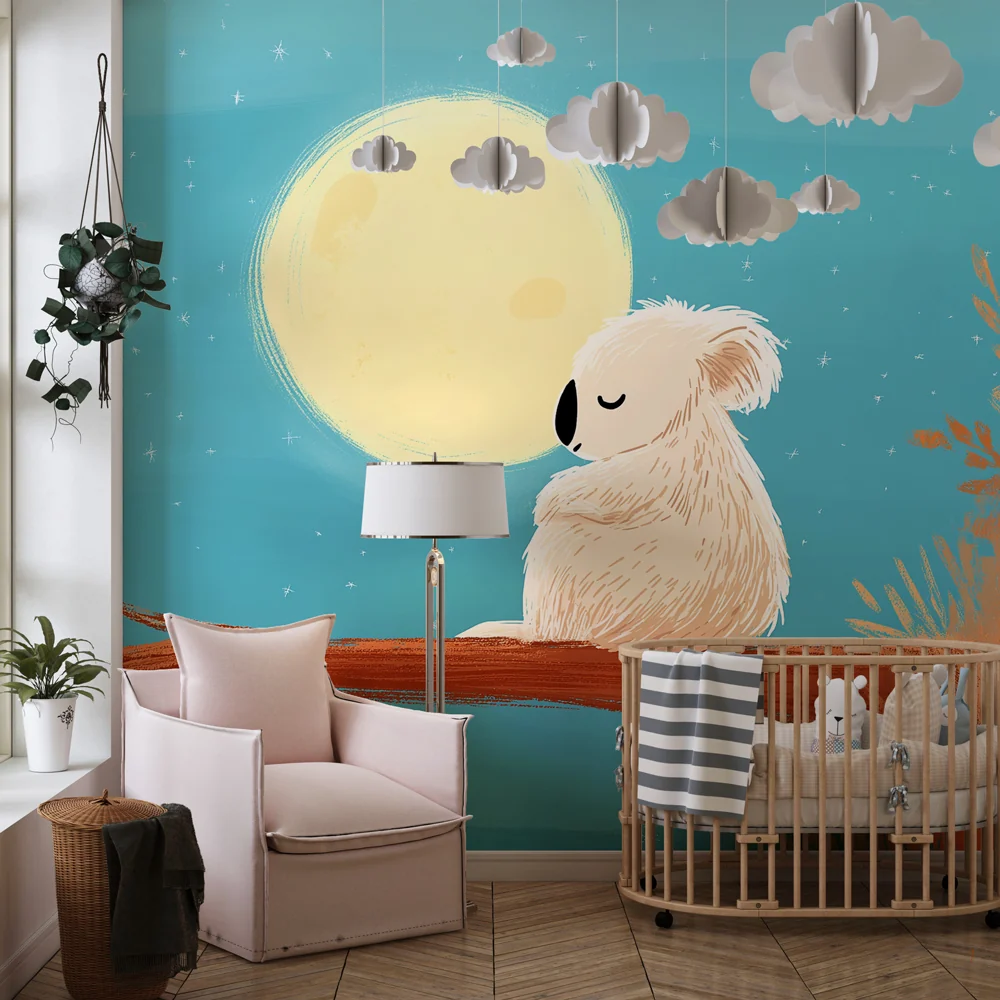 Lastenhuoneen tapetti | Nukkuva koala kuun alla