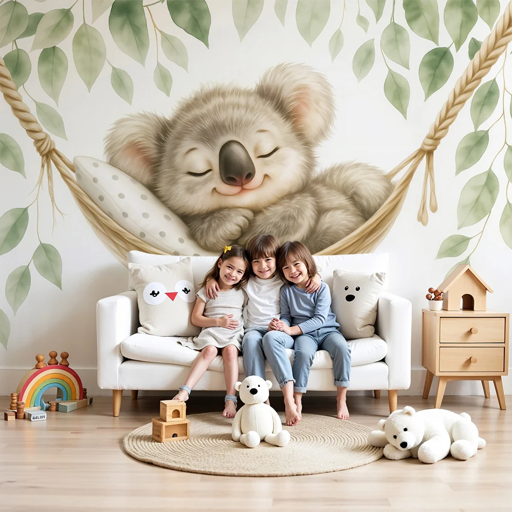 Lastenhuoneen tapetti | Nukkuva koala riippumatossa