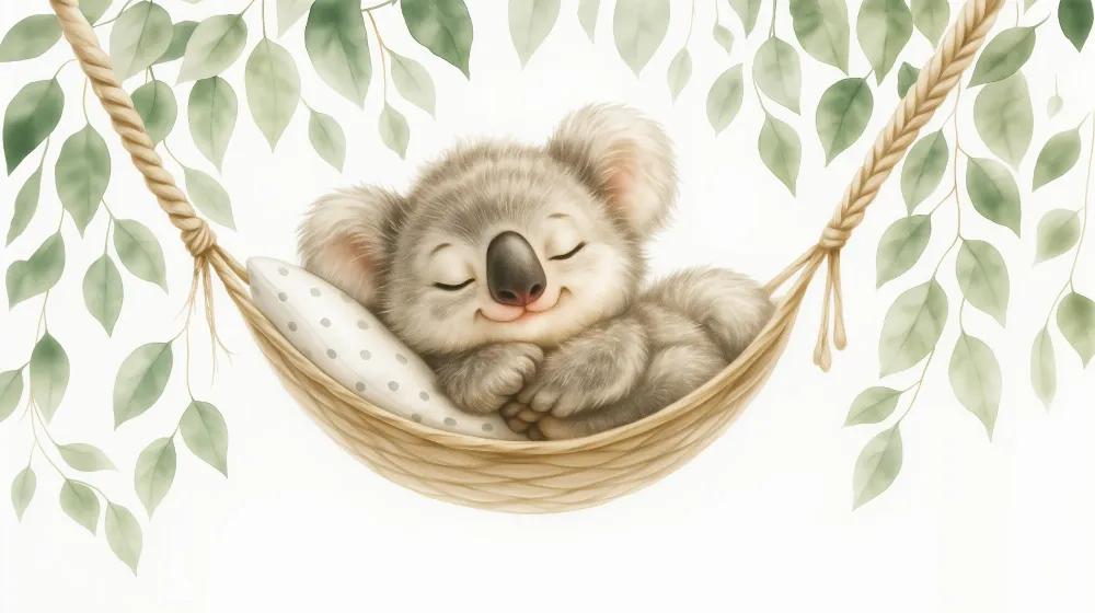 Lastenhuoneen tapetti | Nukkuva koala riippumatossa