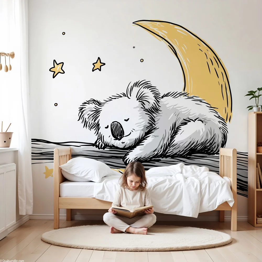 Lastenhuoneen tapetti | Nukkuva koala tähtien alla