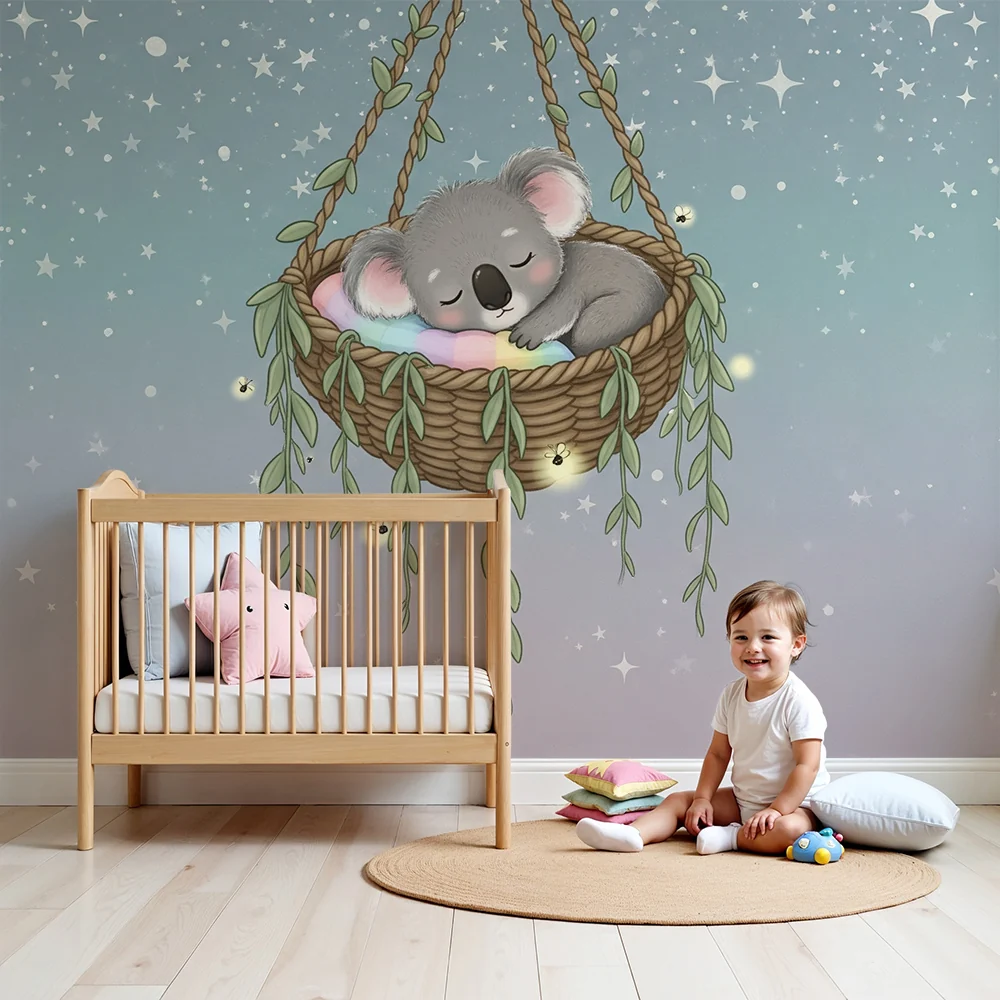 Lastenhuoneen tapetti | Nukkuva koala tähtihangassaan