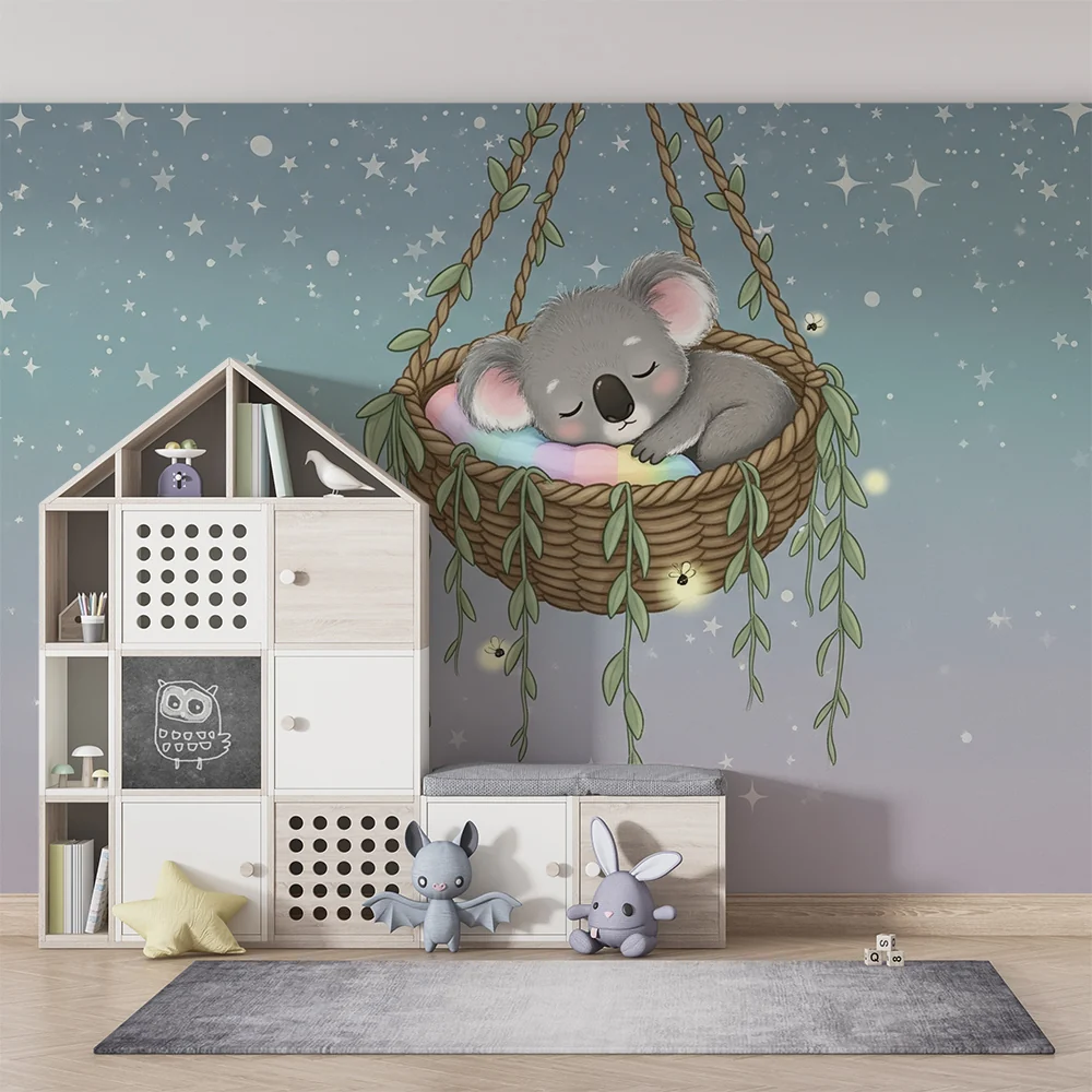 Lastenhuoneen tapetti | Nukkuva koala tähtihangassaan