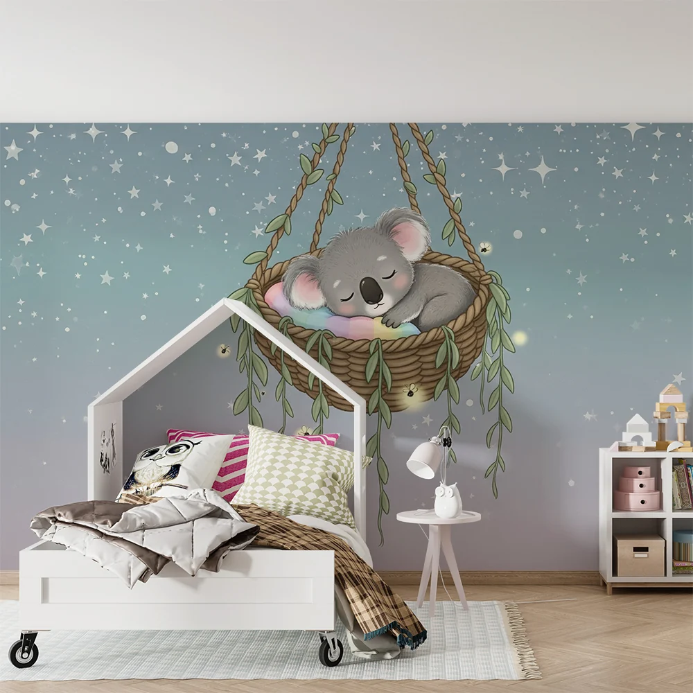 Lastenhuoneen tapetti | Nukkuva koala tähtihangassaan