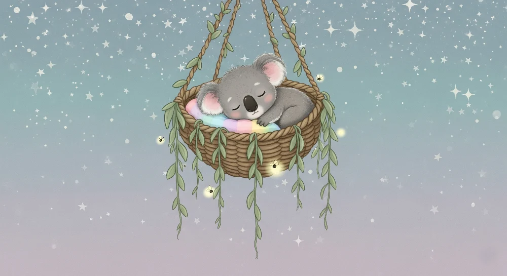 Lastenhuoneen tapetti | Nukkuva koala tähtihangassaan