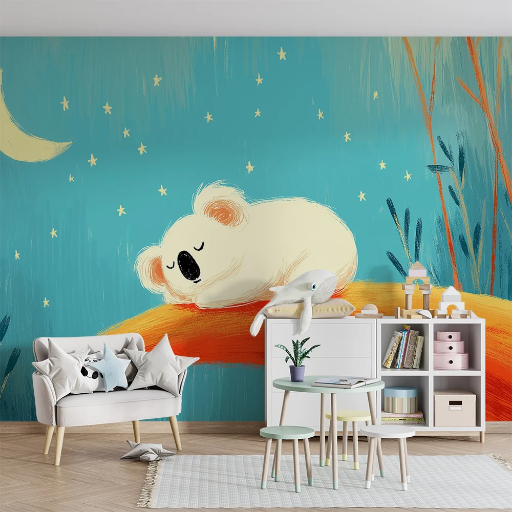 Lastenhuoneen tapetti | Nukkuva koala tähtitaivaan alla