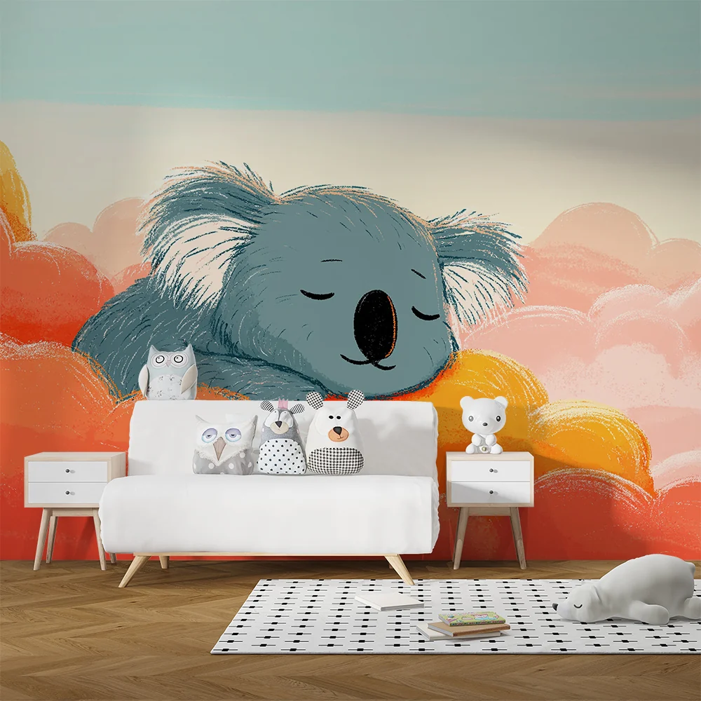 Lastenhuoneen tapetti | Nukkuva koala värikkäiden pilvien päällä