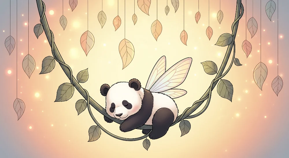 Lastenhuoneen tapetti | Nukkuva panda keiju siivillä oksalla
