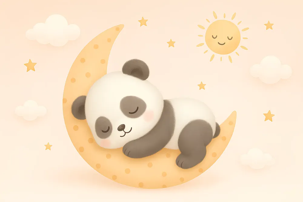 Lastenhuoneen tapetti | Nukkuva panda kuun sirpaleella