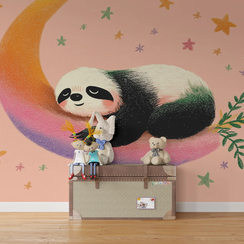 Lastenhuoneen tapetti | Nukkuva panda kuun sirpaleella