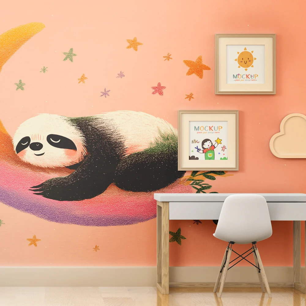 Lastenhuoneen tapetti | Nukkuva panda kuun sirpaleella