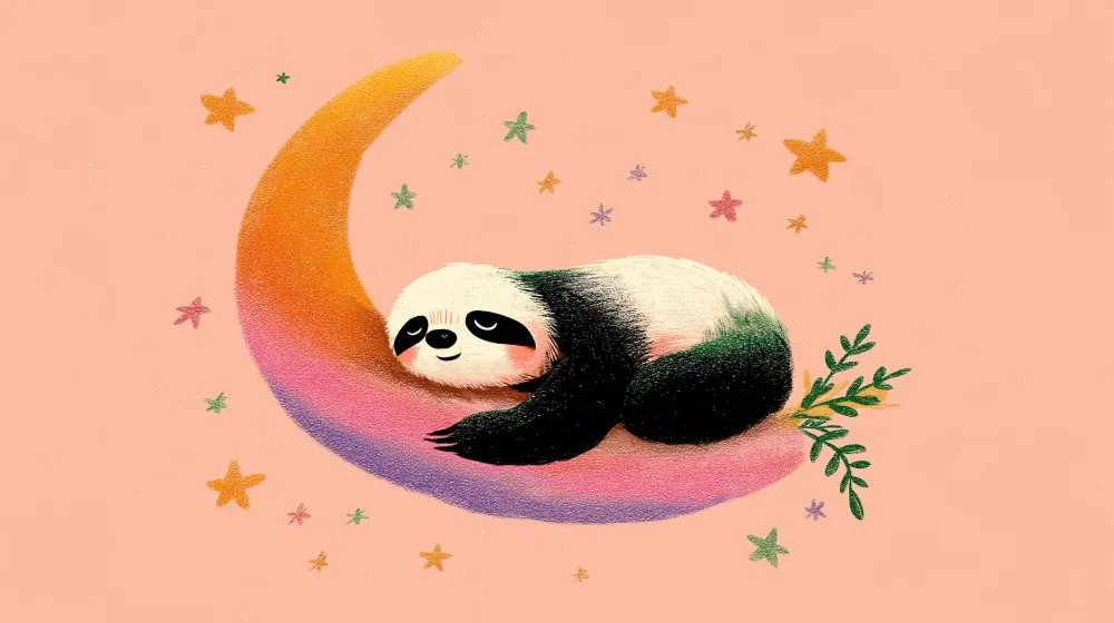Lastenhuoneen tapetti | Nukkuva panda kuun sirpaleella