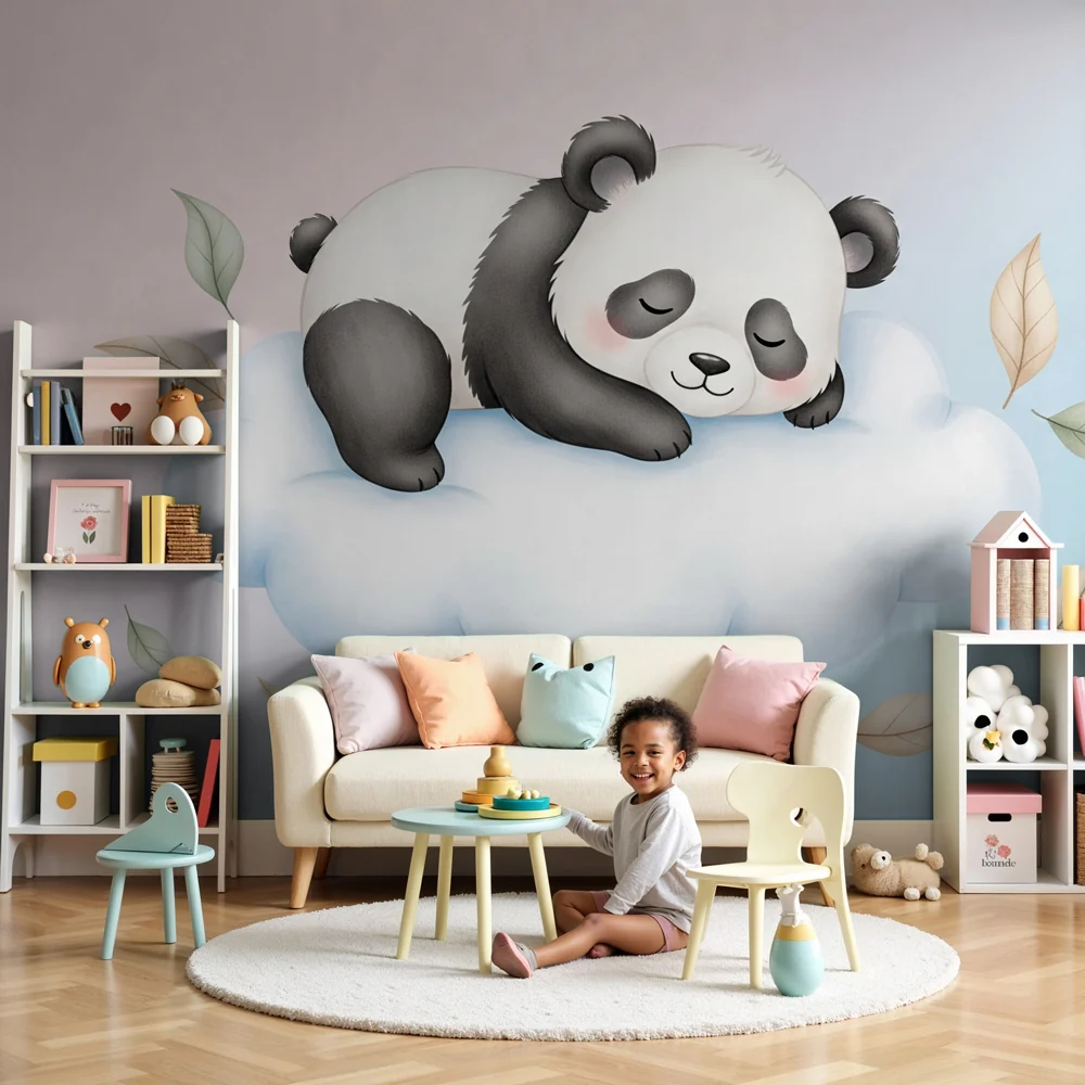 Lastenhuoneen tapetti | Nukkuva panda pilvellä