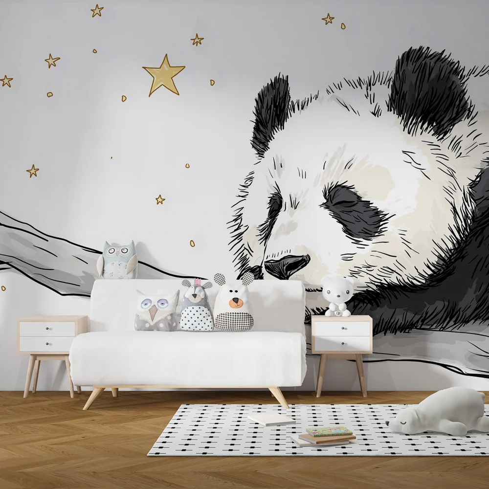 Lastenhuoneen tapetti | Nukkuva panda tähtien alla