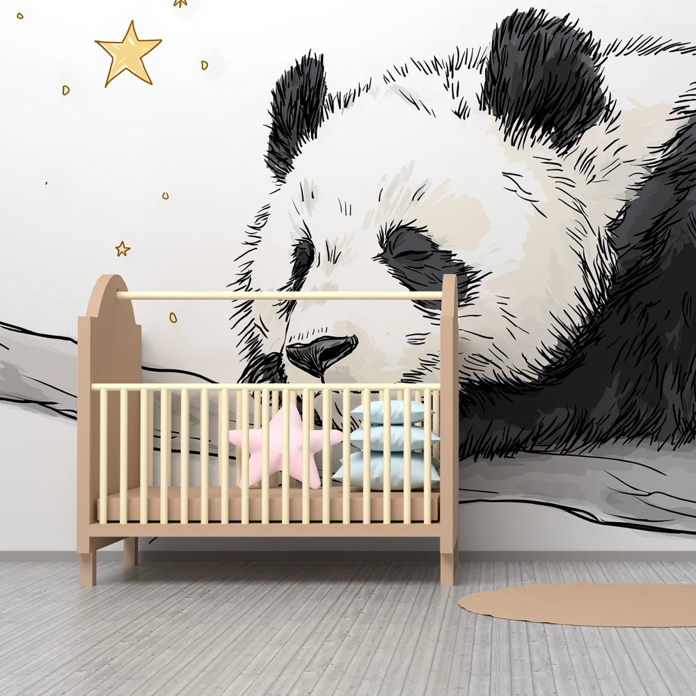 Lastenhuoneen tapetti | Nukkuva panda tähtien alla