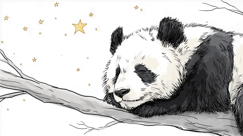 Lastenhuoneen tapetti | Nukkuva panda tähtien alla