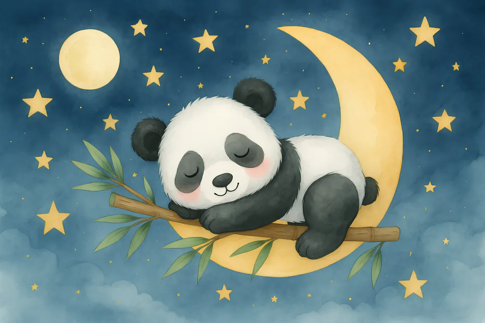Lastenhuoneen tapetti | Nukkuva panda tähtien alla