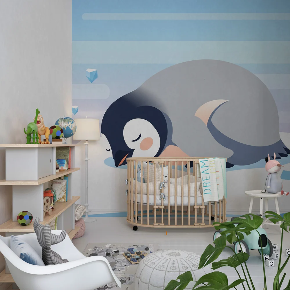 Lastenhuoneen tapetti | Nukkuva pingviini jäällä