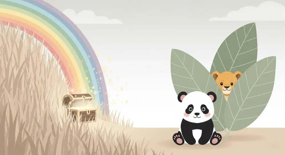 Lastenhuoneen tapetti | Panda ja aarre sateenkaaren alla