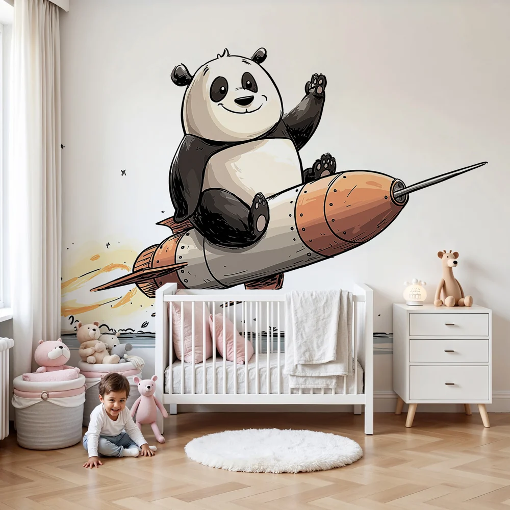 Lastenhuoneen tapetti | Panda astronautit ja raketti