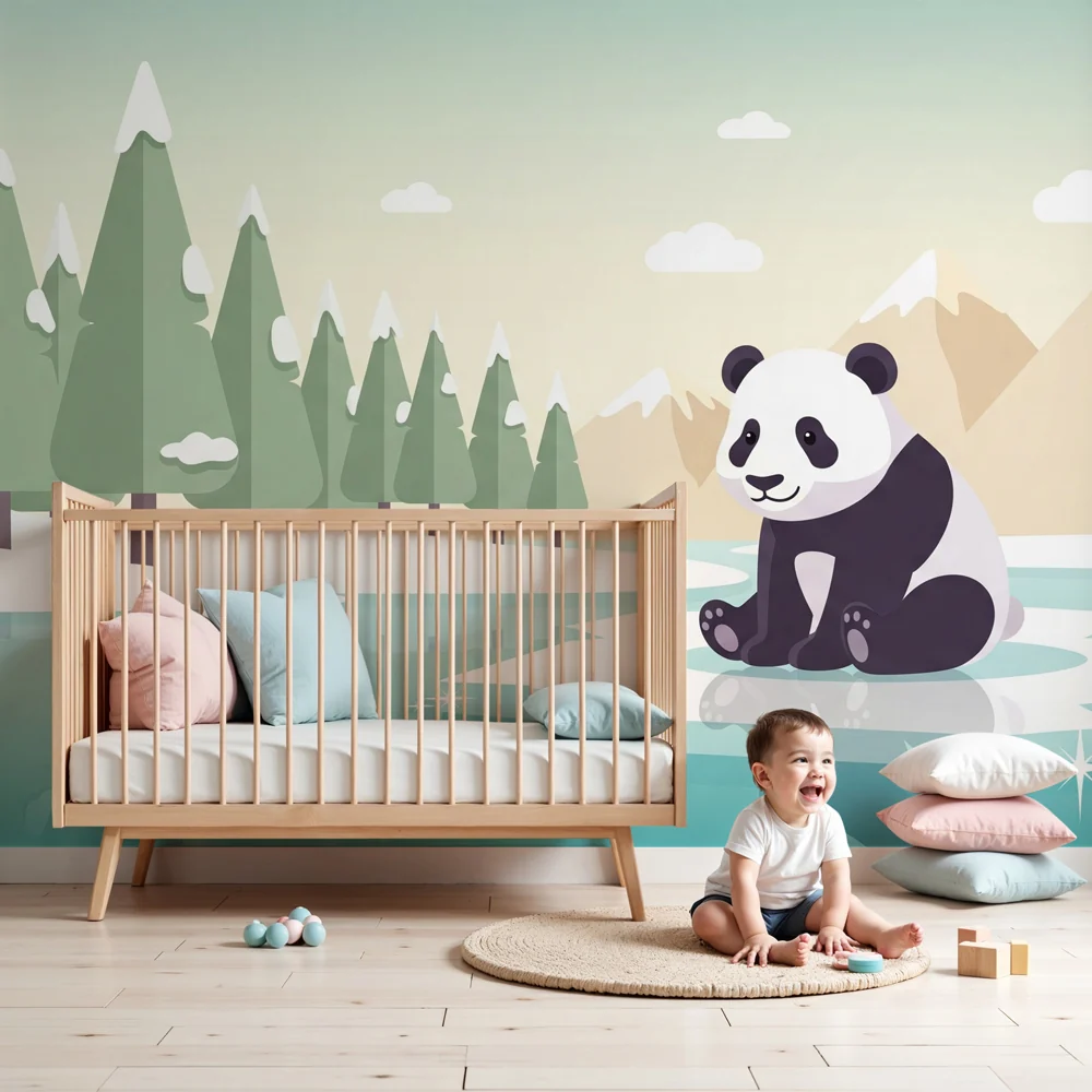 Lastenhuoneen tapetti | Söpö panda jäävuorella