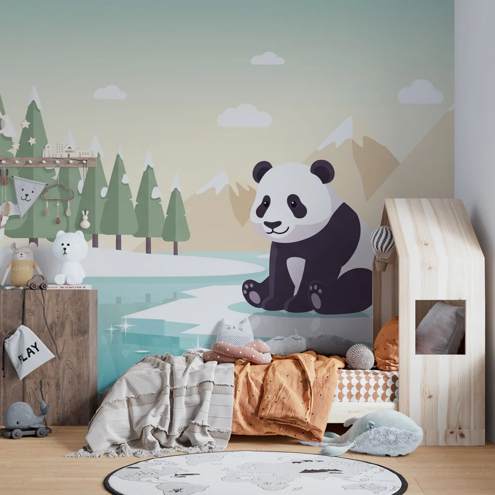 Lastenhuoneen tapetti | Söpö panda jäävuorella