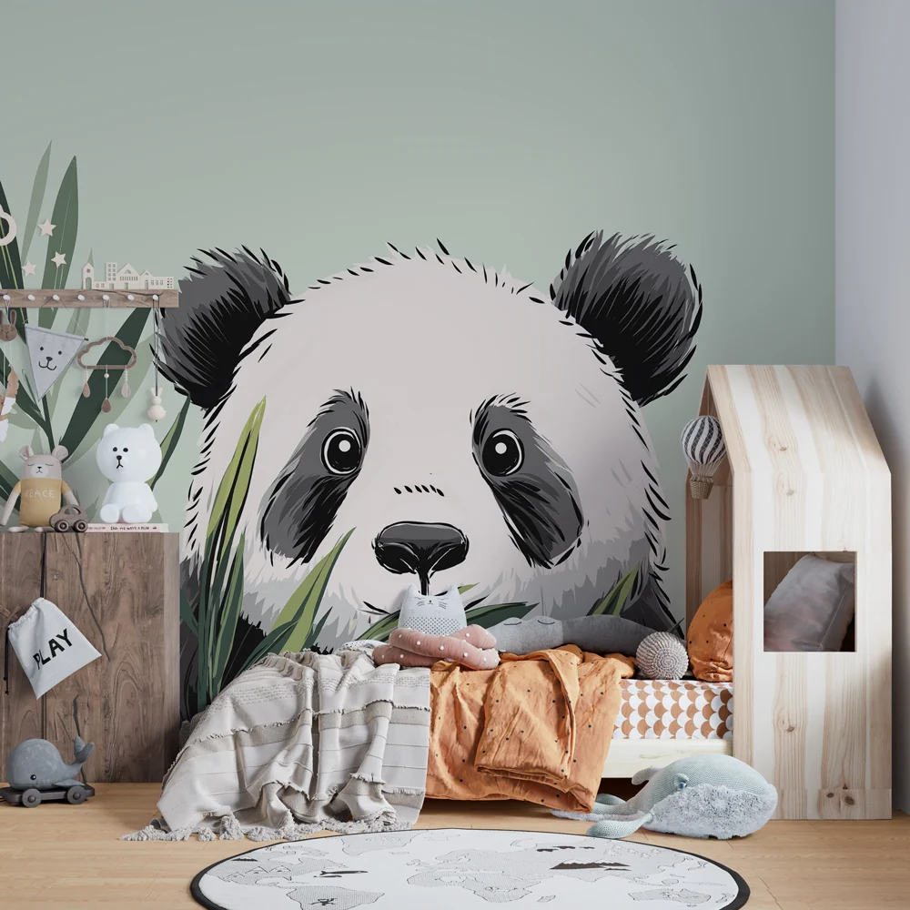 Lastenhuoneen tapetti | Söpö panda kasvillisuudessa