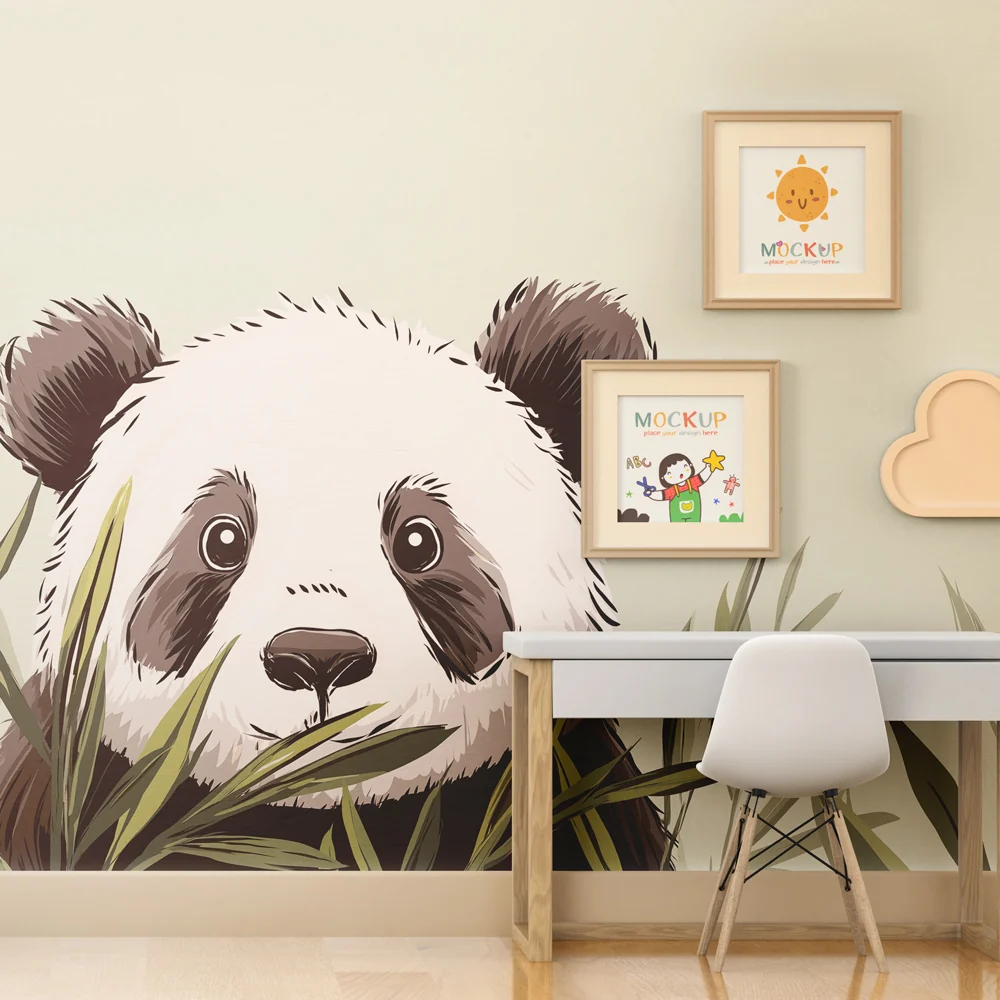 Lastenhuoneen tapetti | Söpö panda kasvillisuudessa
