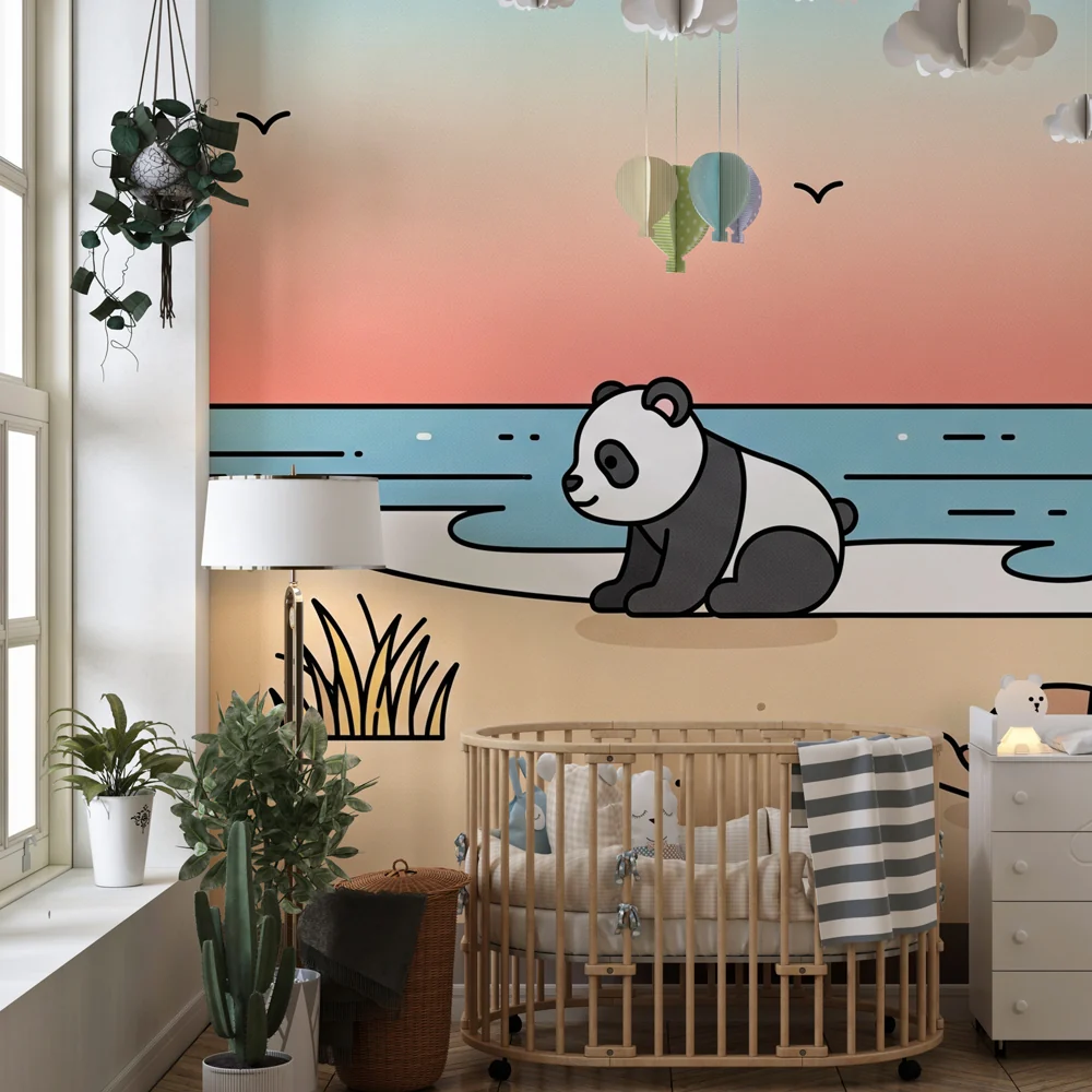 Lastenhuoneen tapetti | Panda ja kilpikonna rannalla