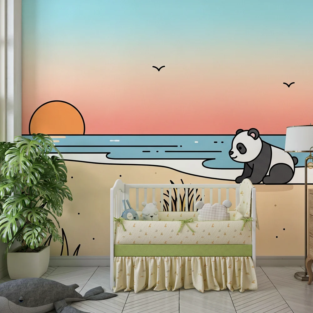 Lastenhuoneen tapetti | Panda ja kilpikonna rannalla