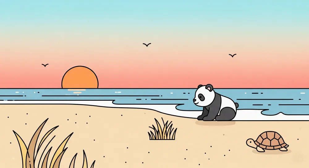 Lastenhuoneen tapetti | Panda ja kilpikonna rannalla