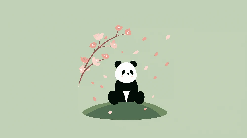 Lastenhuoneen tapetti | Söpö panda kukkivien kirsikkapuiden alla