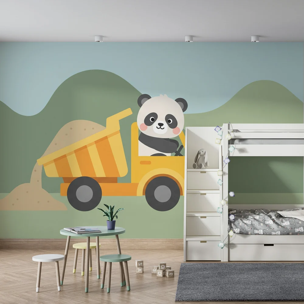 Lastenhuoneen tapetti | Panda kuorma-autossa