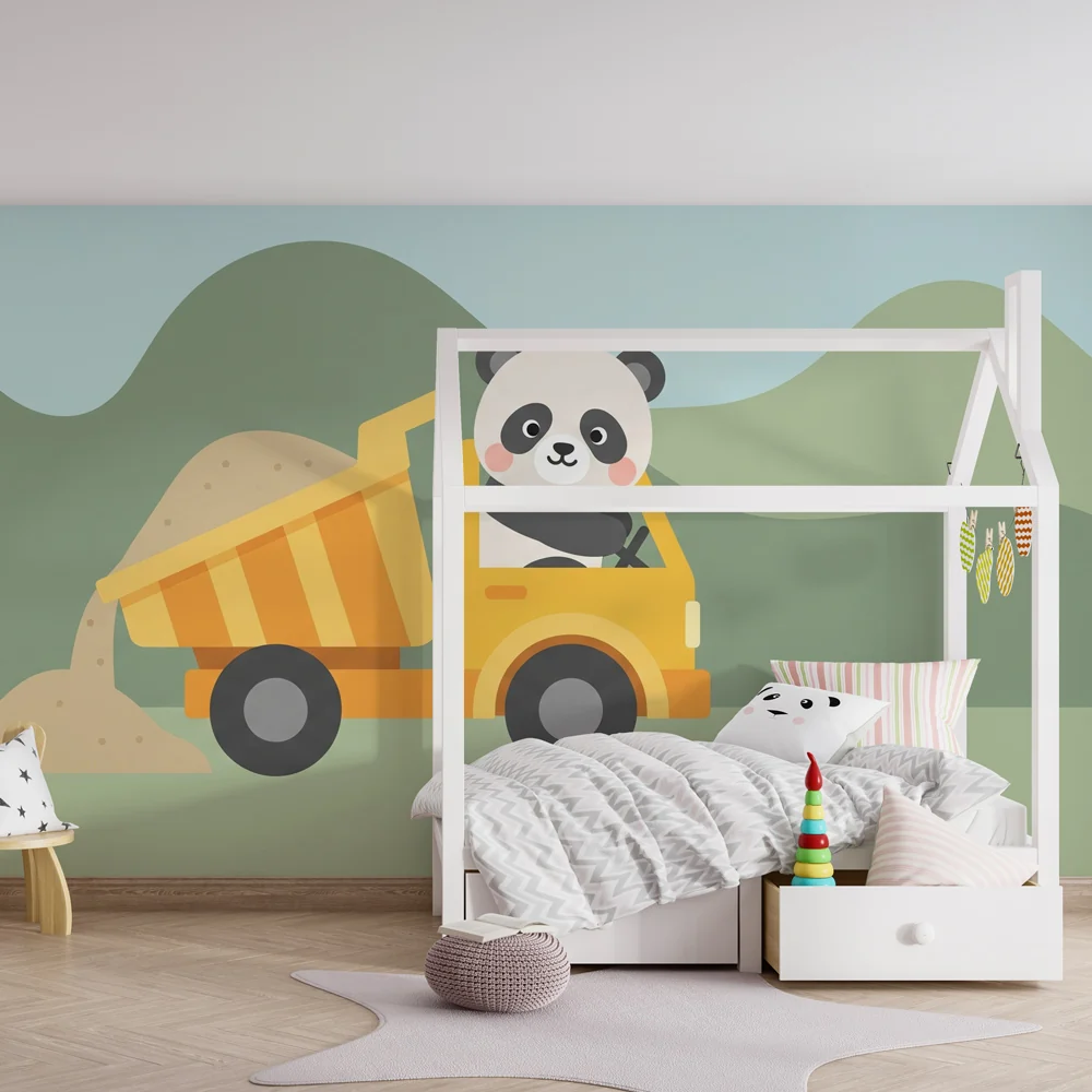 Lastenhuoneen tapetti | Panda kuorma-autossa