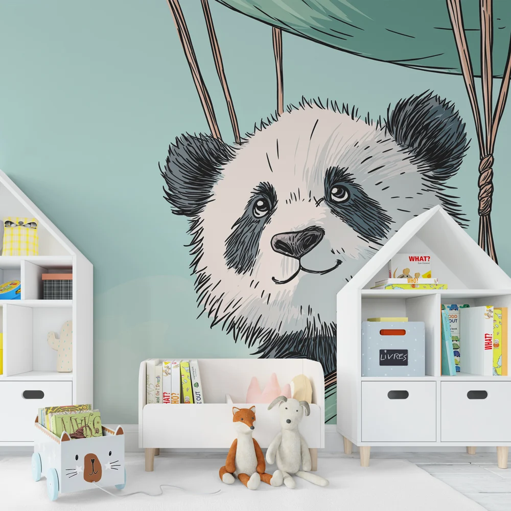 Lastenhuoneen tapetti | Panda kuumailmapallolla